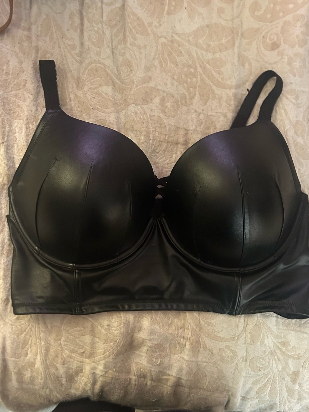 Torrid Curve Pleather 44DD XO Plunge Push Up Longline Bra